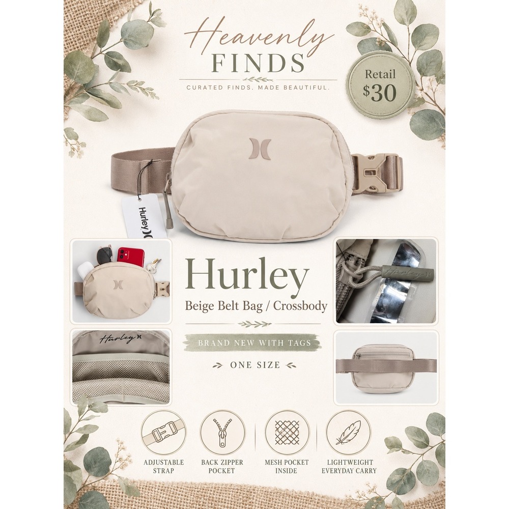 Hurley Belt Bag One Size Beige Crossbody Fanny Pack Travel Waist Bag NWT